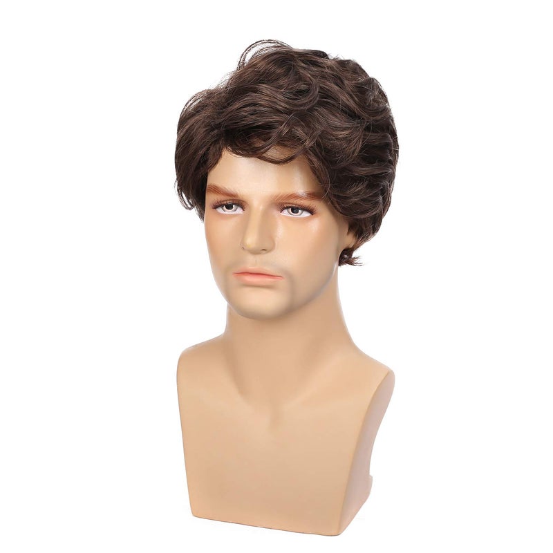 Kaneles Mens Wigs Brown Short Curly Shaggy Layered Cosplay Halloween Daily Costumes Male Wig - Image 2